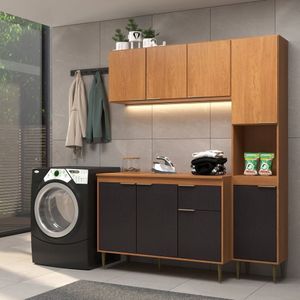 Lavanderia Modulada 3 Peças Com Aéreo Torre Multiuso Balcão Com Tampo Jade Xingu-grafite