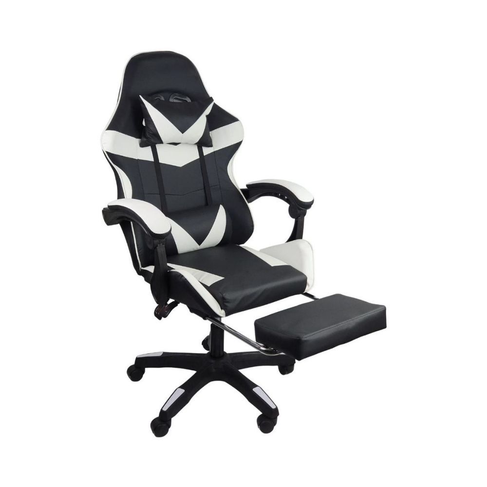 Cadeira Gamer Stillus Ergonômica Com Apoio Para Os Pés Preto e Branco