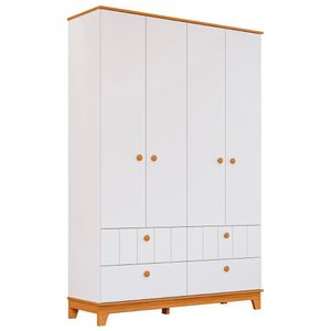 Guarda Roupa Biscoito Quarto Infantil Com 4 Portas 4 Gavetas Branco Acetinado nature