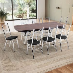 Conjunto Sala De Jantar Holanda 180cm X 100cm Cromado-amadeirado Escuro-preto