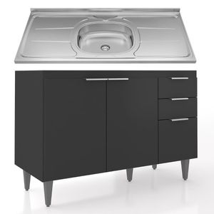 Balcão De Cozinha Com Pia Inox 120cm Pérola Z34 Preto - Mpozenato