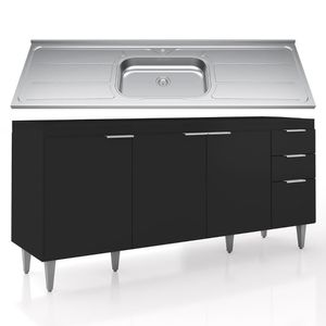 Balcão De Cozinha Com Pia Inox 180cm Pérola Z34 Preto - Mpozenato