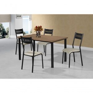 Conjunto Mesa Jasmim 1,20X0,80 Mdp C/4 Cadeiras Titanium Tampo Nogal Tubo Preto