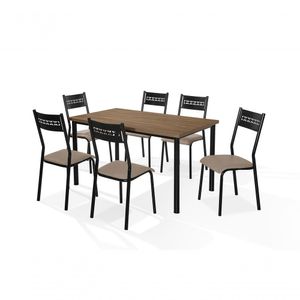 Conjunto Mesa Jasmim 1,35X0,80 Mdp C/6 Cadeiras Titanium Tampo Nogal Tubo Preto