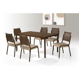 Cj De Mesa 6 Cadeiras Tubo Chocolate Tampo Mdp 1,60x0,90