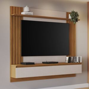 Painel Ripado Para Tv Até 65 Polegadas Off White/freijó Trend