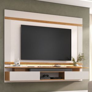 Painel Ripado Para Tv Até 75 Polegadas Off White/freijó Trend