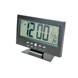 Relogio De Mesa Digital Lcd Led Acionamento Sonoro Despertador Termometro Preto