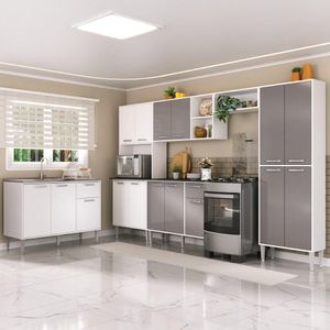Armário De Cozinha Modulada Completa 6 Peças Com Balcão Para Pia Siena Multimóveis MP2285 Branco/lacca Fumê