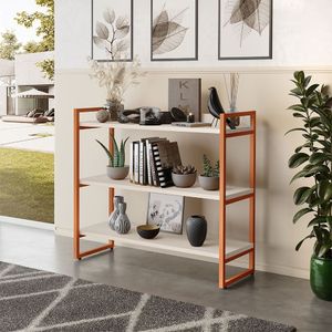 Aparador Milão Com 3 Prateleiras Klm Móveis Off White / Bronze