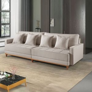 Sofá 3 Lugares 4 Almofadas 95x260x86 Cm Bege