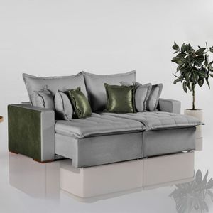 Sofá Retrátil 2 Lugares 240cm Siena Cinza/verde