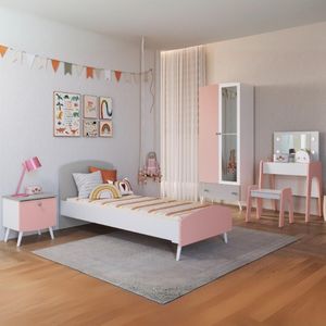 Quarto Infantil Completo Para Colchão 78x188cm Com Penteadeira Doçura Multimóveis Mp4341 Branco Cinza Rosa