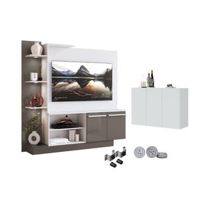 Rack Painel Com Suporte Para Tv Até 55 Polegadas E Aparador 3 Portas Multimóveis Mp1098 Branco/Lacca Fumê