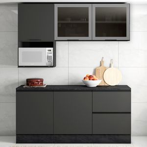 Armário De Cozinha Cp01 E Tampo Grace Grafite Z44 - Mpozenato