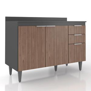 Balcão De Cozinha Com Tampo 120cm Pérola Grafite/freijó Z34 - Mpozenato
