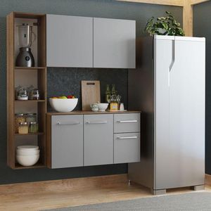 Armário De Cozinha Compacta 120cm Rustic/cinza Easy Madesa Rustic/cinza Rustic/cinza