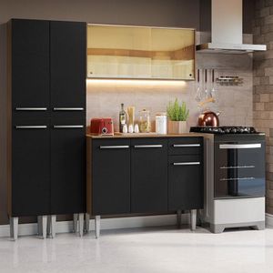 Armário De Cozinha Compacta 169cm Rustic/preto Emilly Madesa 09 Rustic/preto Rustic/preto