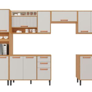 Cozinha Modulada 6 Peças Napoles 14 Portas 2 Gavetas E Nicho Para Forno Cinamomo/off White