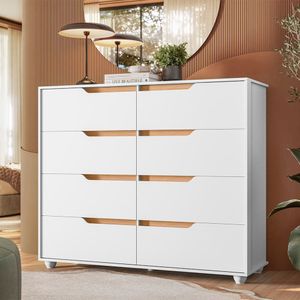 Cômoda Palumóveis Doble Com 8 Gavetas 136cm De Largura Branco Com Freijó