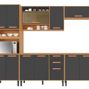 Cozinha Modulada 5 Peças 12 Portas 2 Gavetas E Nicho Para Forno Napoles Cinamomo/grafite Intenso