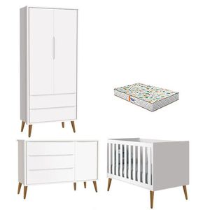 Quarto De Bebê 2 Portas Theo Branco Pés Amadeirados Com Colchão Gazin ? Reller