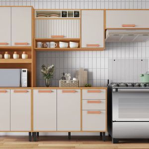 Cozinha Modulada 4 Peças 10 Portas 2 Gavetas E Nicho Para Forno Napoles Cinamomo/off White