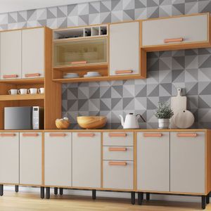 Cozinha Modulada 5 Peças 12 Portas 2 Gavetas E Nicho Para Forno Napoles Cinamomo/off White