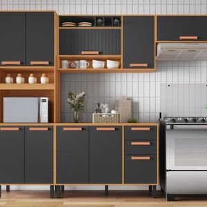 Cozinha Modulada 4 Peças 10 Portas 2 Gavetas E Nicho Para Forno Napoles Cinamomo/grafite Intenso