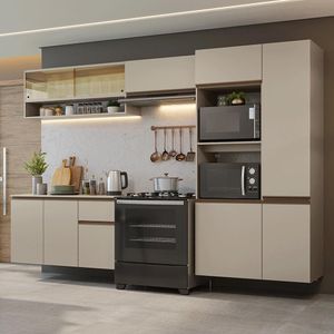 Armário De Cozinha Completa 300 Cm Suspenso Nice Madesa 07 Crema