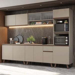 Armário De Cozinha Completa 300 Cm Nice Madesa 02 Crema