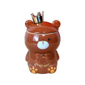 Caneca Ursinho Marrom 3d Com Tampa E Colher - Ideal Para Chá E Café, Perfeita Para Presentes!