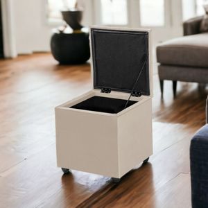 Baú Banqueta Organizador Porta Brinquedo Assento Decorativo Bege