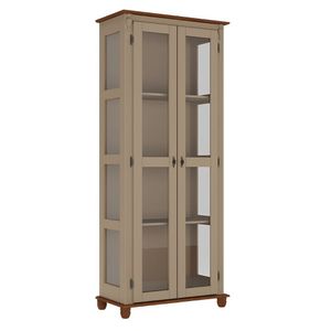 Cristaleira Rústica 2 Portas 3 Prateleiras Pés Torneados - Amêndoa Laca Com Tampo E Base Imbuia Glazer