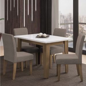 Conjunto de Mesa Sala de Jantar Miami com 4 Cadeiras Trieste Suede 1,20m Cedro-Off White-Mascavo