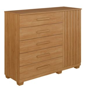 Cômoda França 5 Gavetas 1 Porta Ripada 2 Prateleiras Cinamomo