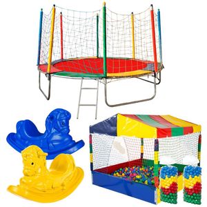 Cama Elastica Pula Pula 3m Piscina De Bolinhas 1,50m Com 1000 Bolinhas 2 Gangorras