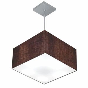 Lustre Pendente Quadrado Md-4020 Cúpula Em Tecido 21/35x35cm Café - Bivolt