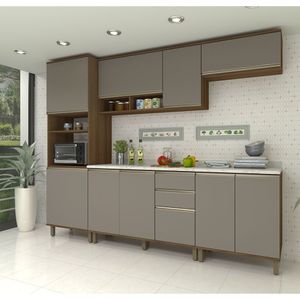 Cozinha Modulada Compacta 5 Peças Com Tampo E Espaço Para Fo Avelã/fumê