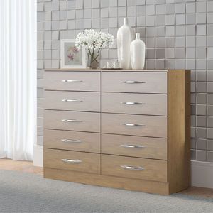 Cômoda Grande Para Quarto Casal 10 Gavetas Mdp Menu Móveis Carvalho