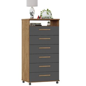 Cômoda Veneza 6 Gavetas Amêndoa Grafite