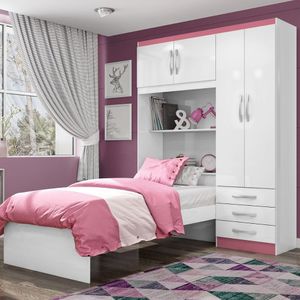 Roupeiro Com Cama Lisboa 4 Portas Branco-pink