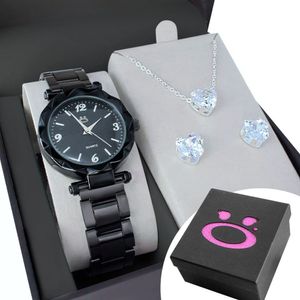 Relogio Feminino Preto Aço + Caixa Social Garantia Original Presente Inoxidável Black Piano Delicado