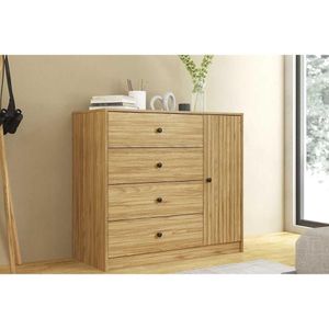 Cômoda Solteiro Mb 1059 C- 1 Porta E 4 Gavetas 100cm Mel - Movelbento