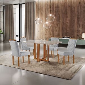 Conjunto Mesa Com 4 Cadeitas Madeira Maciça Havana Móveis Mix Mel-prata