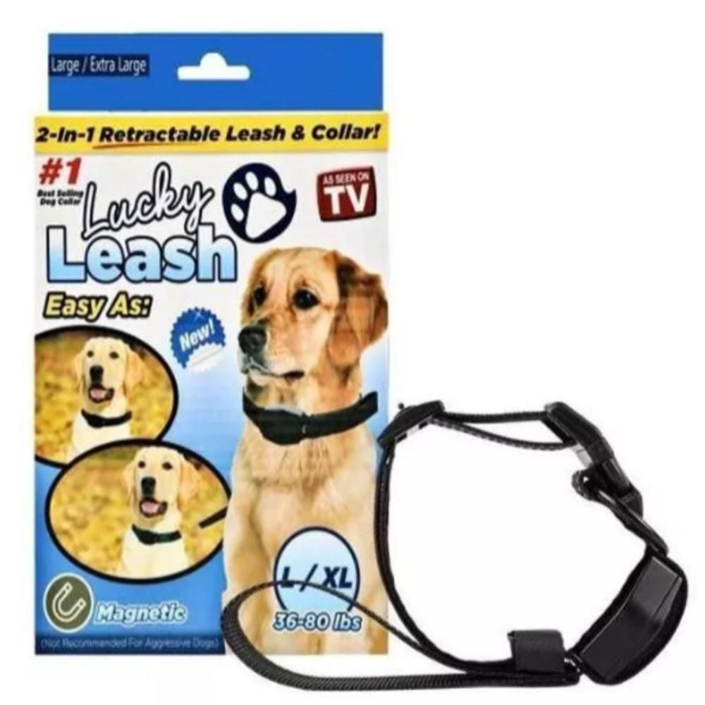 Encontraproduto.com.br - Guia Coleira Magnetica Cachorro 2 Em 1 Retratil Alca Caes Gatos Treinamento Adestramento Lucky Leash