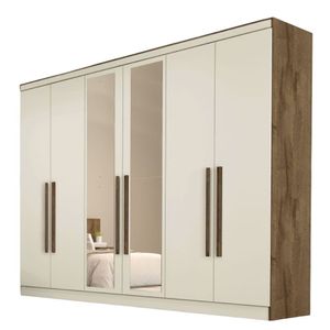 Guarda Roupa Oslo 6 Portas 6 Gavetas 100% Mdf Espelhado Brauna-off White