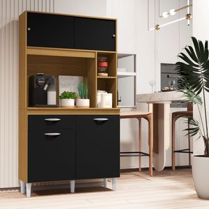 Cozinha Compacta Armário Organizador Duda 90cm Com Gaveta Damasco/preto