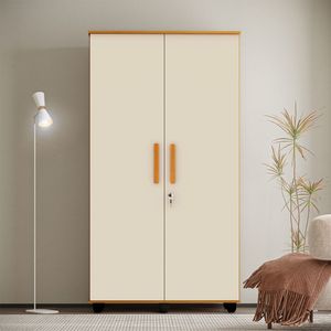 Guarda Roupa Solteiro Multiuso Sem Gaveta Reforçado Ouro Fechadura Com Chave Nature / Off White