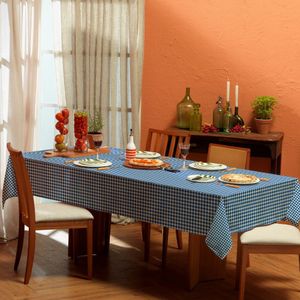 Toalha De Mesa Retangular 1,40m X 2,10m Xadrez Teka Italianinha 6 Lugares Azul
